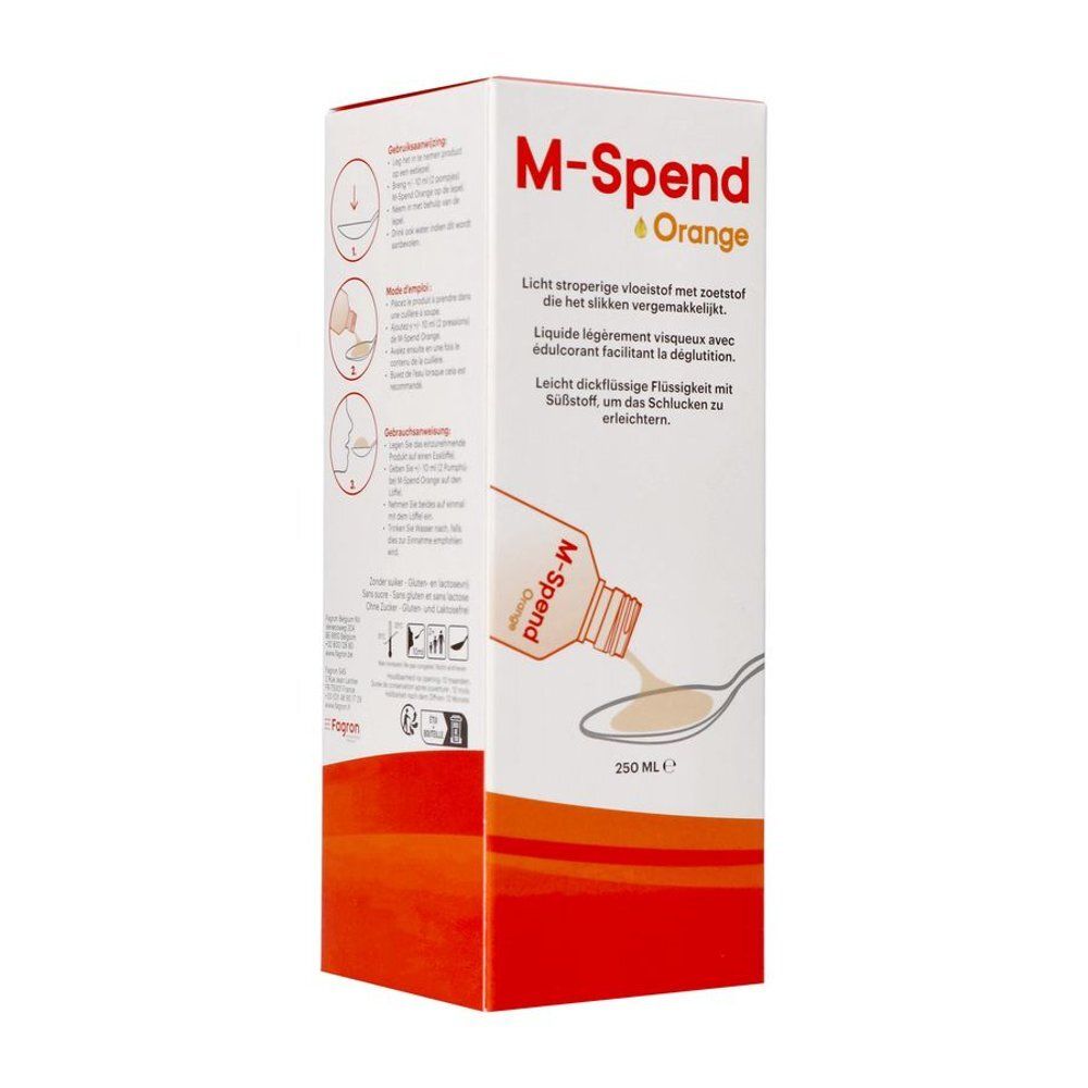 Face avant de l'emballage M-Spend Orange avec nom du produit et illustration.
