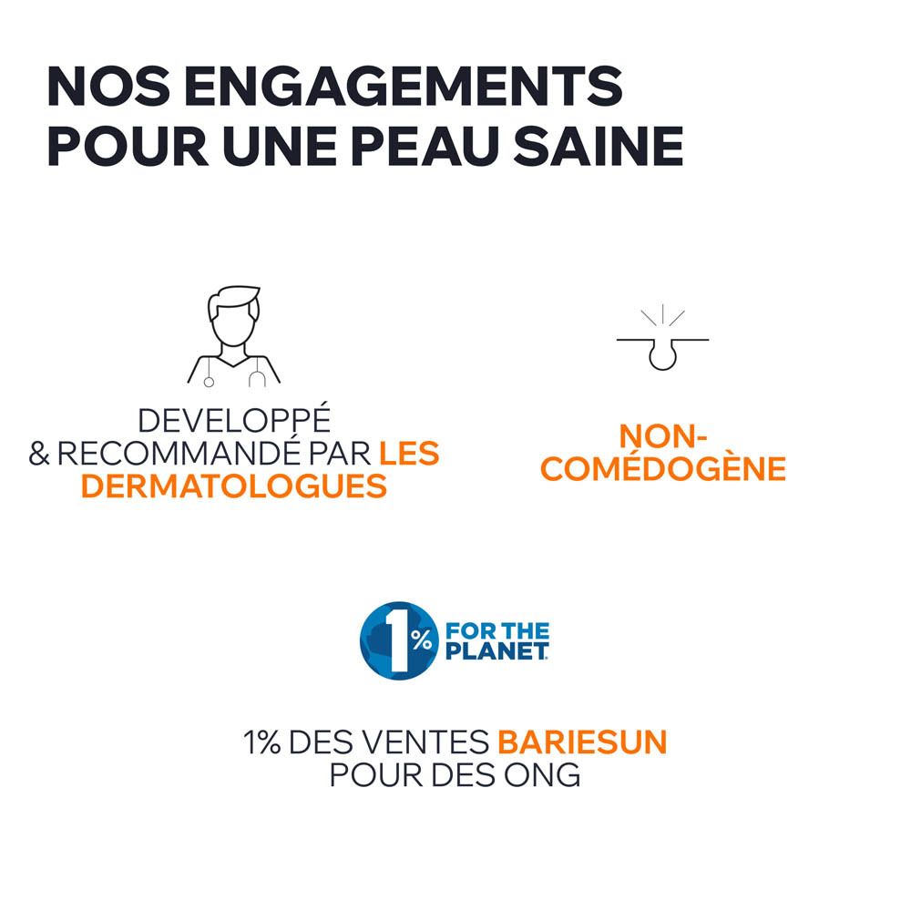 Graphique avec logos. Texte: Développé & recommandé par les dermatologues, non-comédogène.