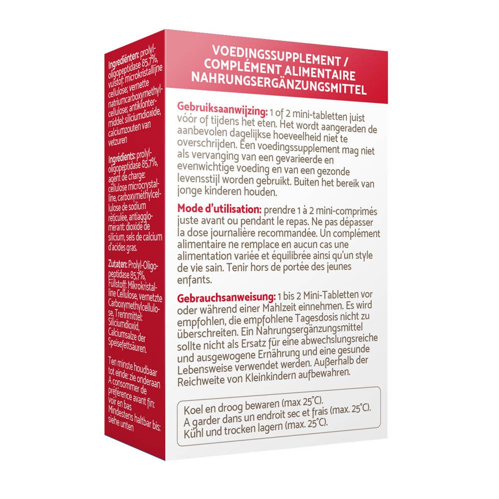 Boîte Ineopep®, emballage rouge. Contient 90 mini-comprimés. Inscription : 30 000 PPI. 6,3g.