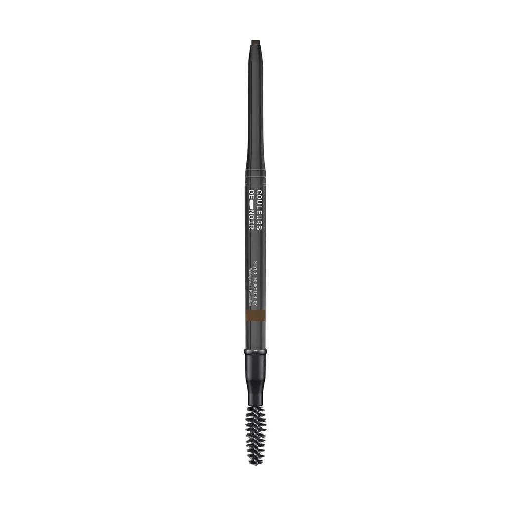 Crayon à sourcils avec brosse. Crayon noir, mine marron. 'Couleurs de Noir' et '02'.