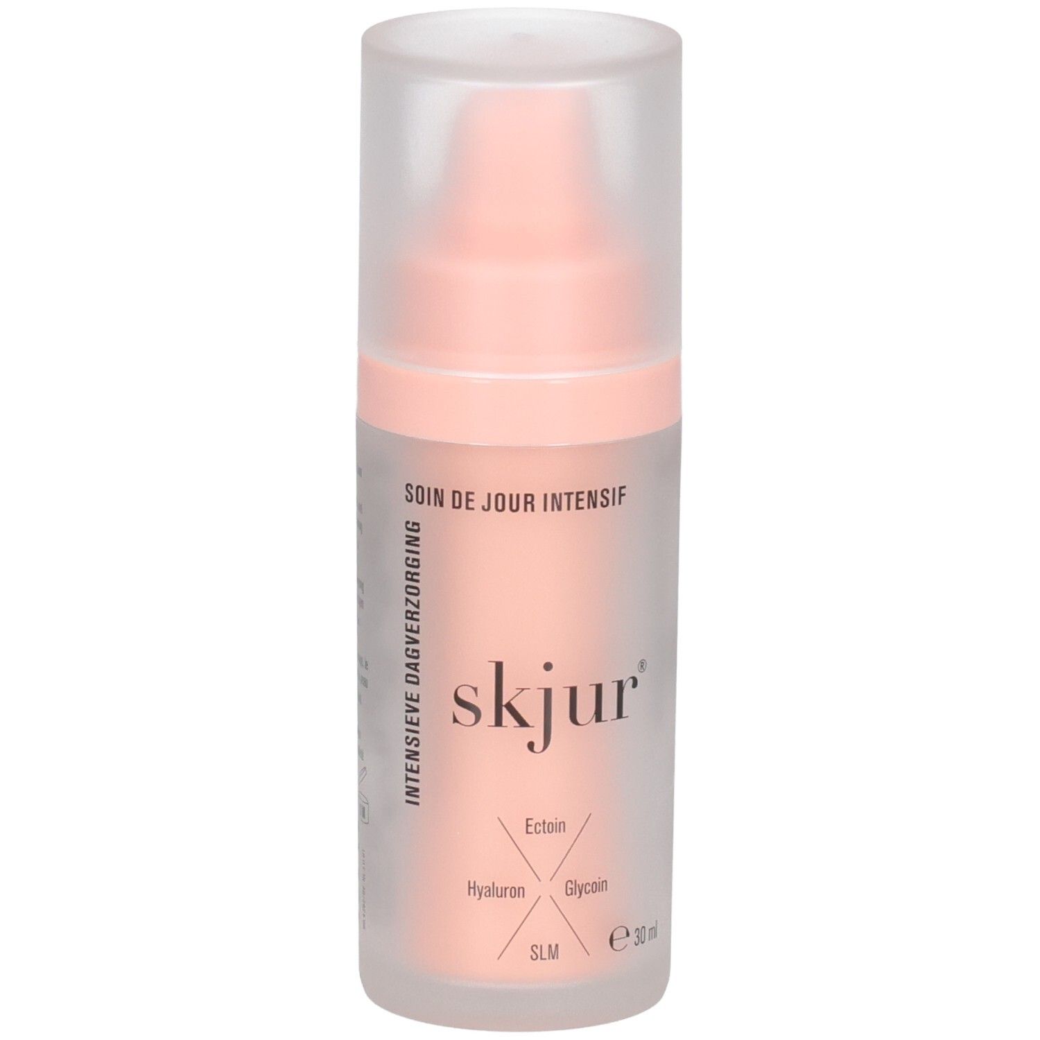Flacon Skjur Soin de Jour Intensif et boîte, 30 ml, vue de trois quarts avant.