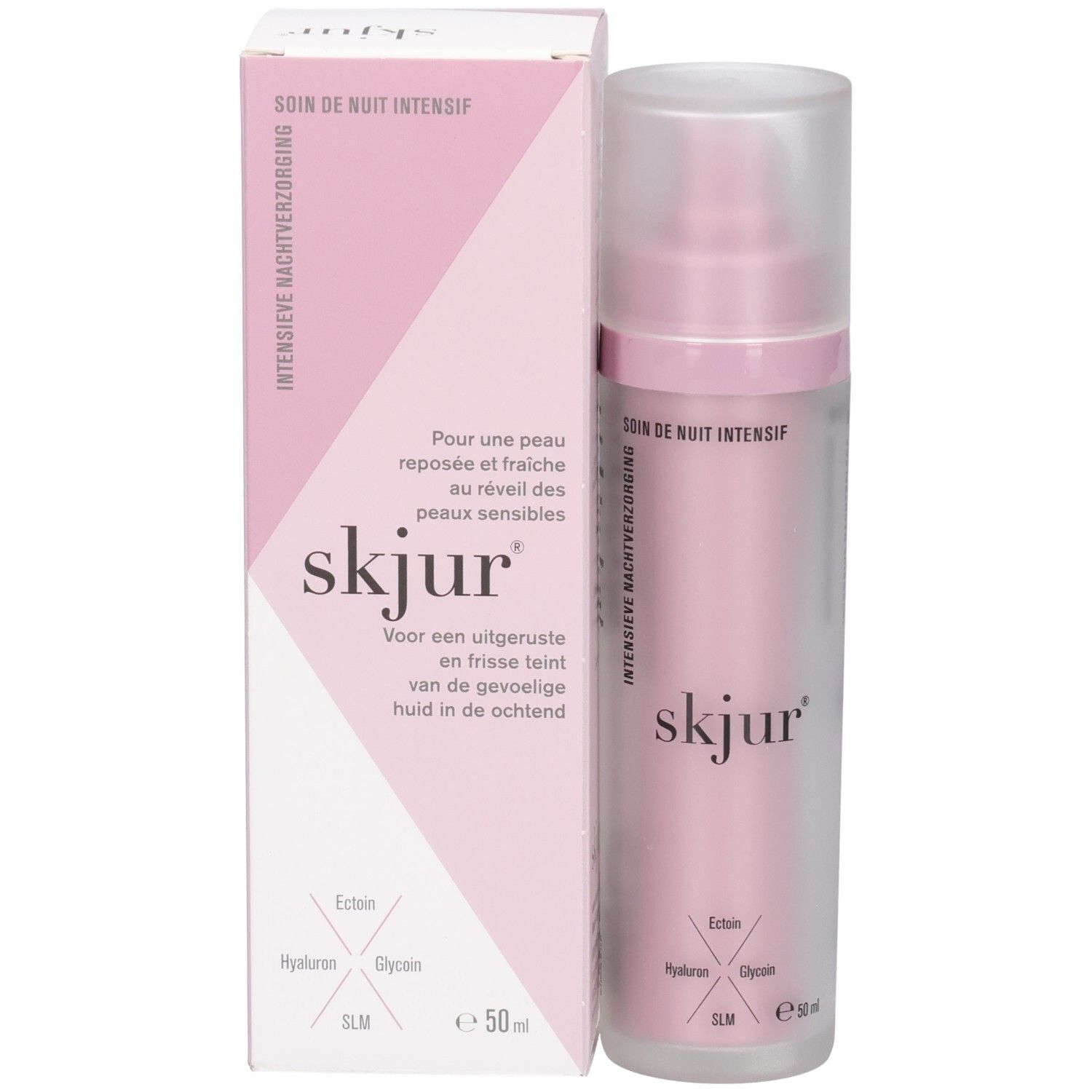 Flacon Skjur Soin de Nuit Intensif et emballage, rose, 50ml.