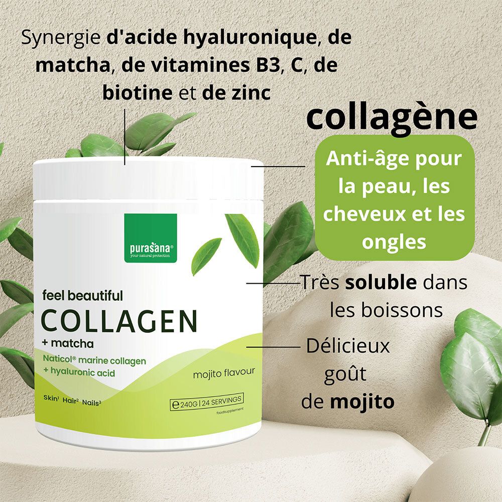 Purasana Feel Beautiful Collagen + Matcha Saveur Mojito