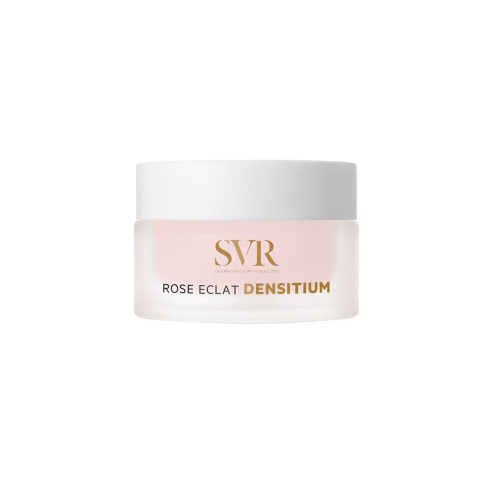 Pot rond avec couvercle blanc. Inscription : Rose Eclat Densitium.