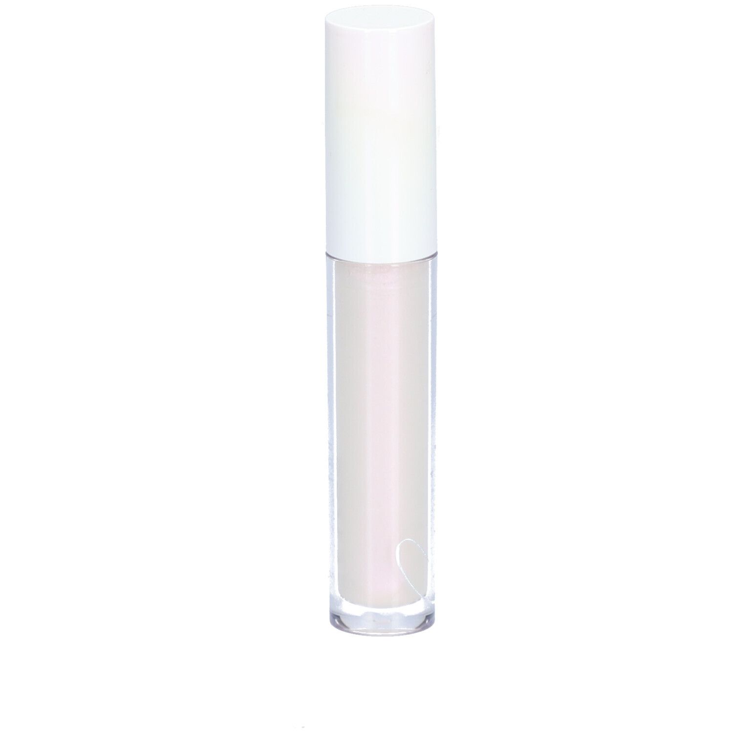 Tube de gloss à lèvres avec bouchon blanc. Tube transparent avec contenu clair.