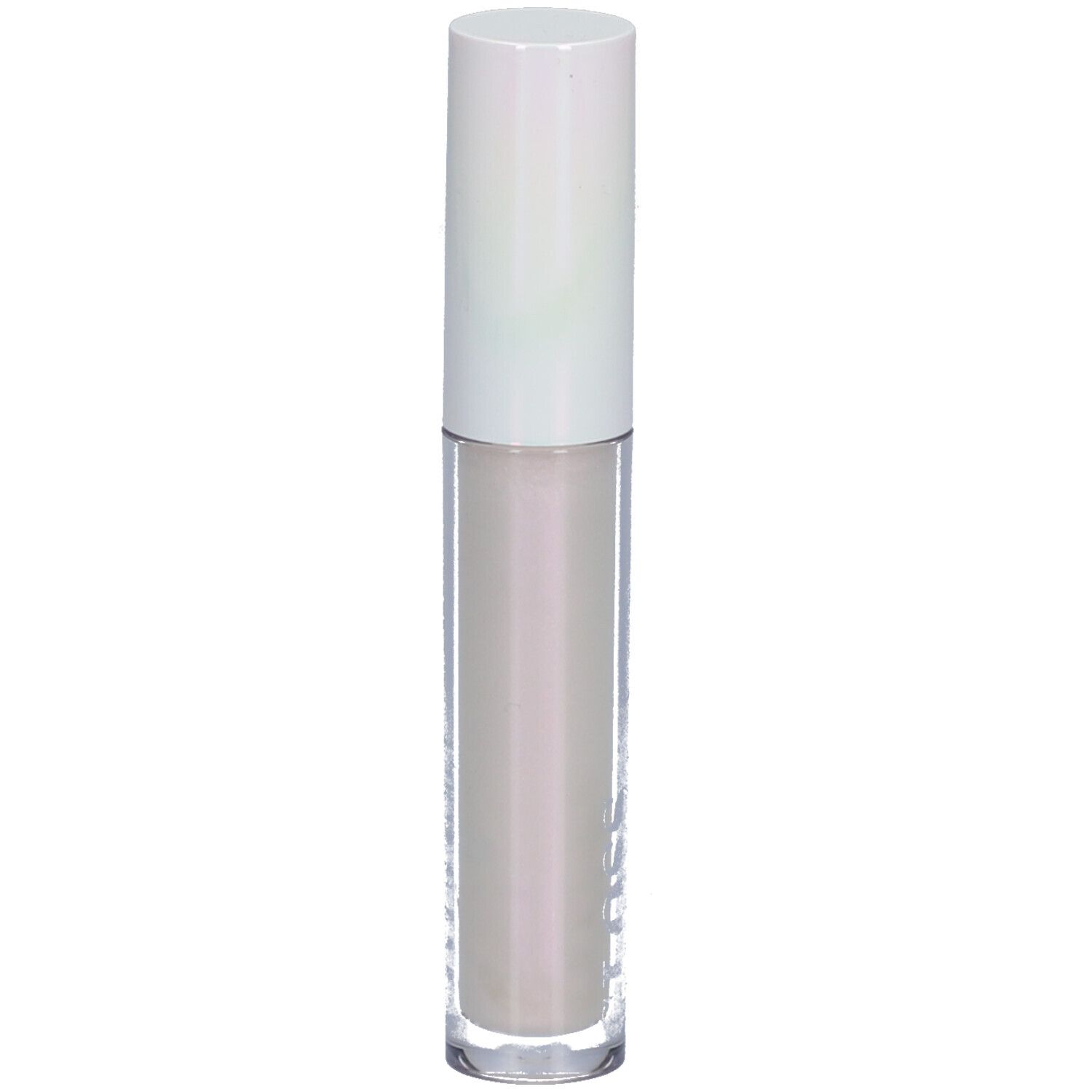 Tube de gloss à lèvres avec bouchon blanc. Tube transparent avec contenu clair.