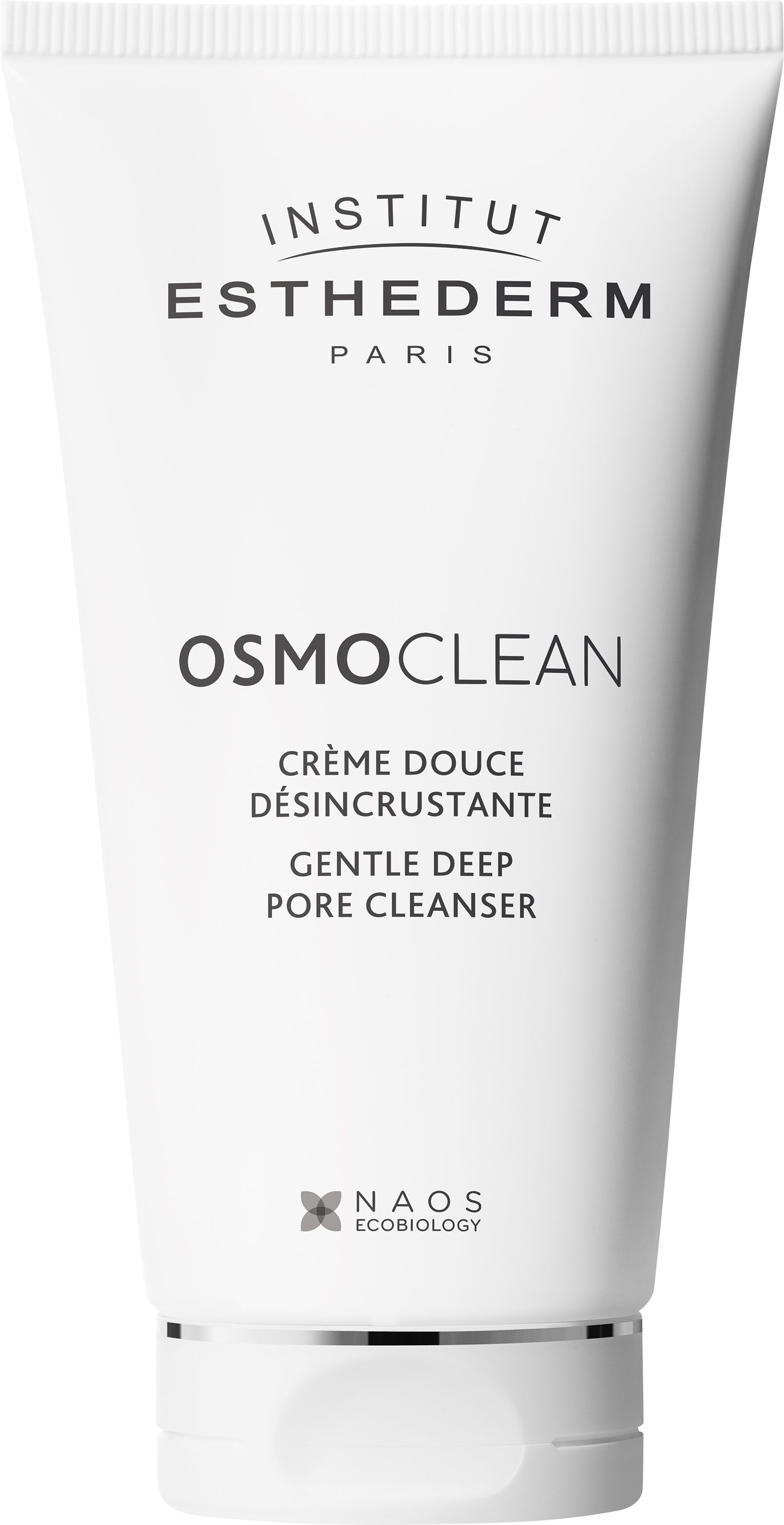 Tube blanc avec inscriptions: INSTITUT ESTHEDERM PARIS, OSMOCLEAN, Crème Douce Désincrustante, Gentle Deep Pore Cleanser.