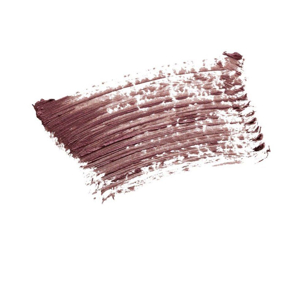 Échantillon de mascara brun-rouge sur fond blanc. Texture visible.