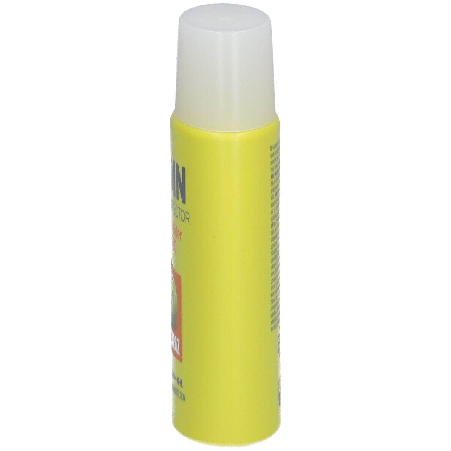 Flacon jaune avec bouchon blanc. Texte sur le côté. Produit: ISDIN Fotoprotector FusionWater MAGIC.