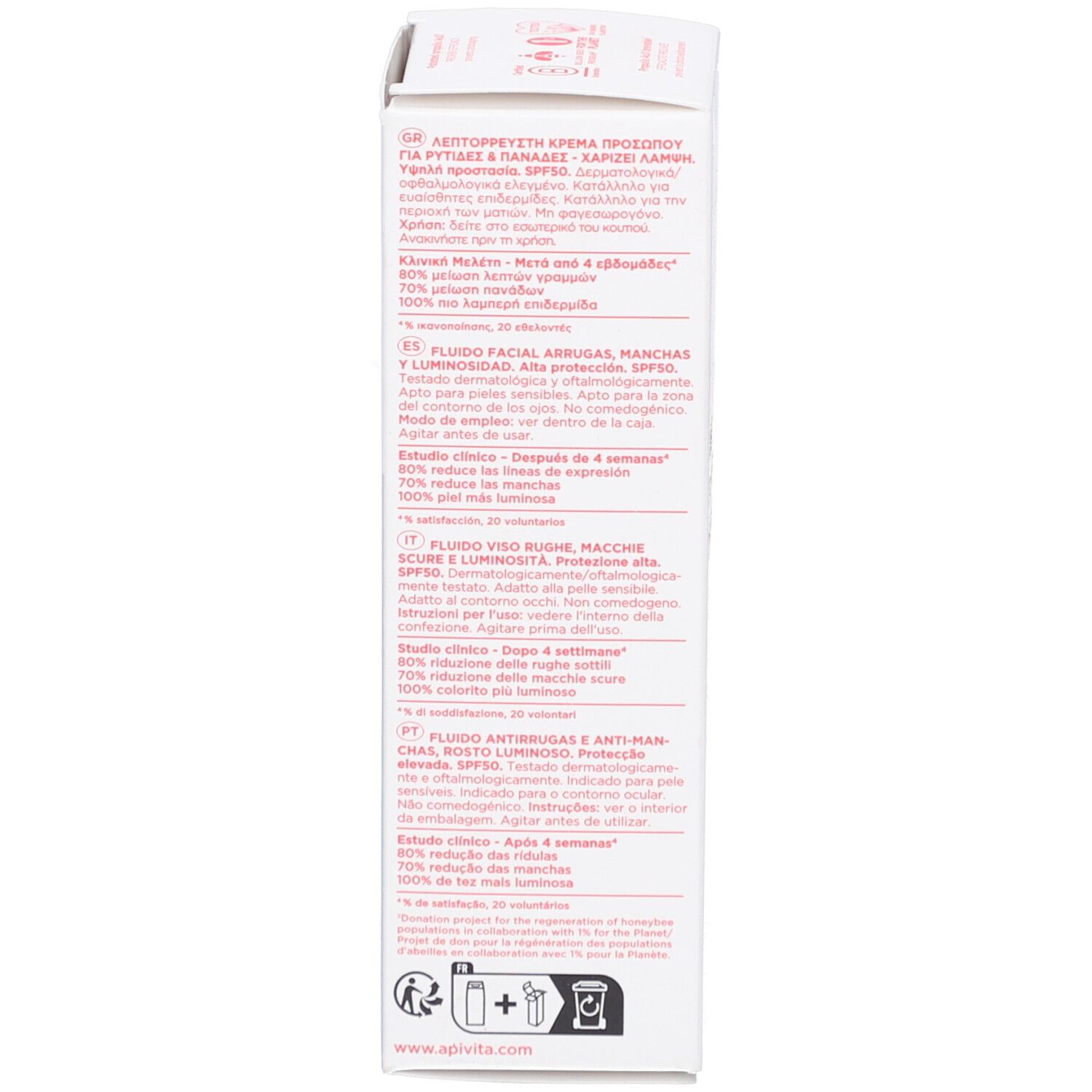 Emballage Apivita solaire avec informations produit multilingues.