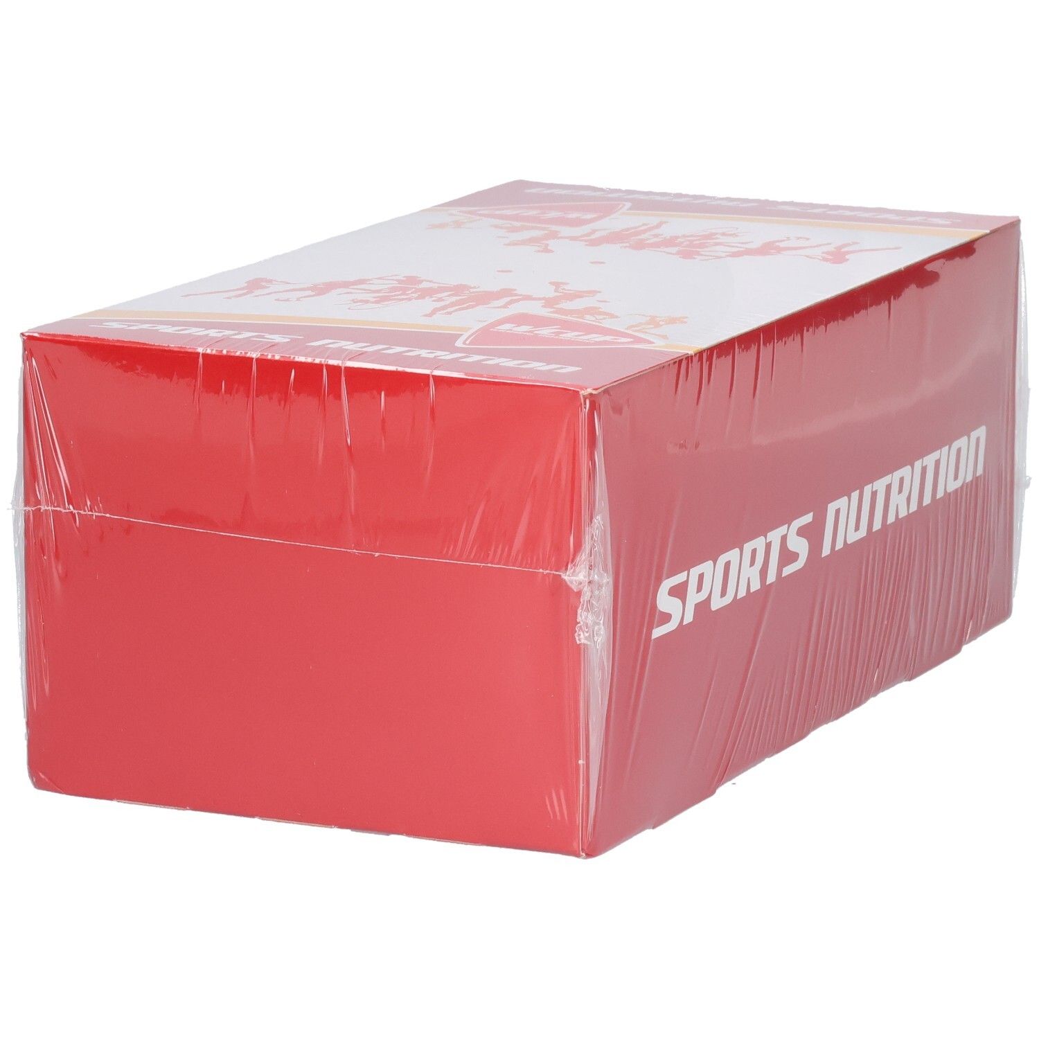 Emballage carton rouge, enveloppé de plastique transparent. Inscription: Sports Nutrition.