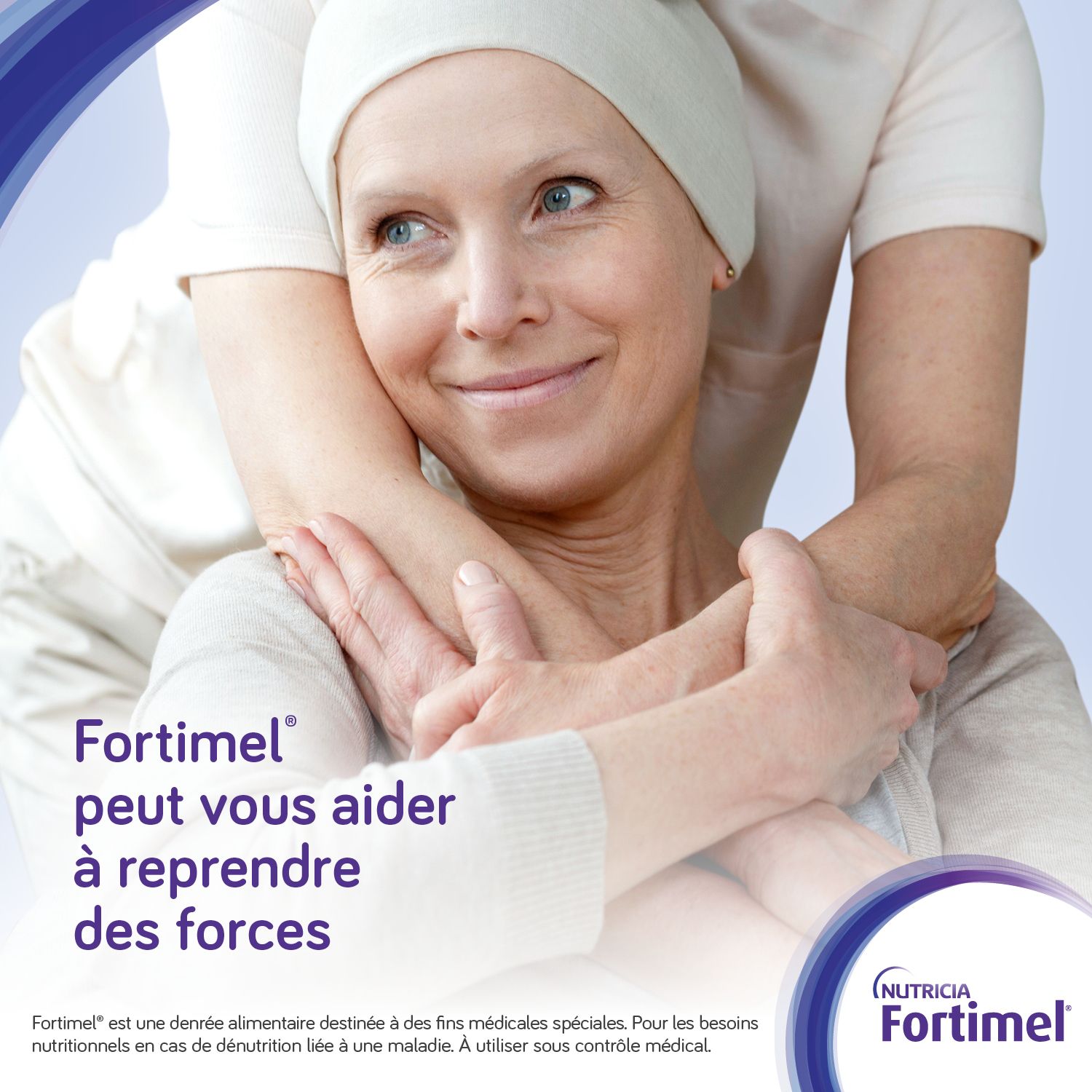 Femme étreinte. Texte: Fortimel peut aider à reprendre des forces.