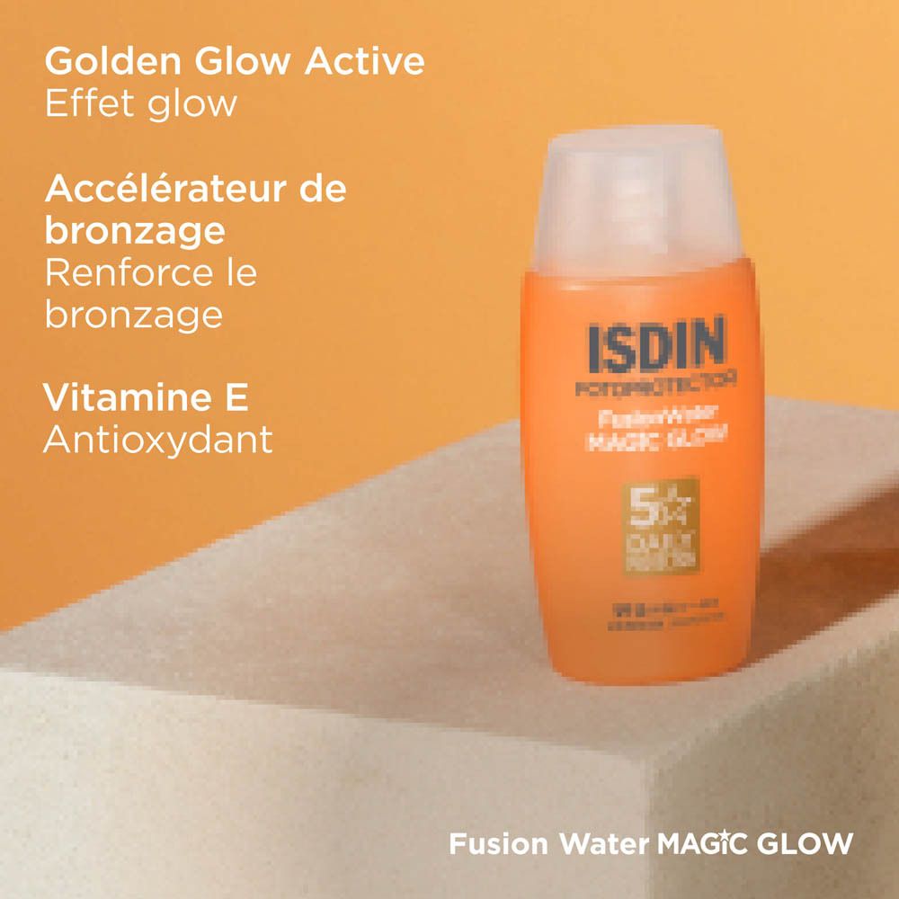 Produit et texte. Golden Glow Active, Accélérateur de bronzage, Vitamine E.
