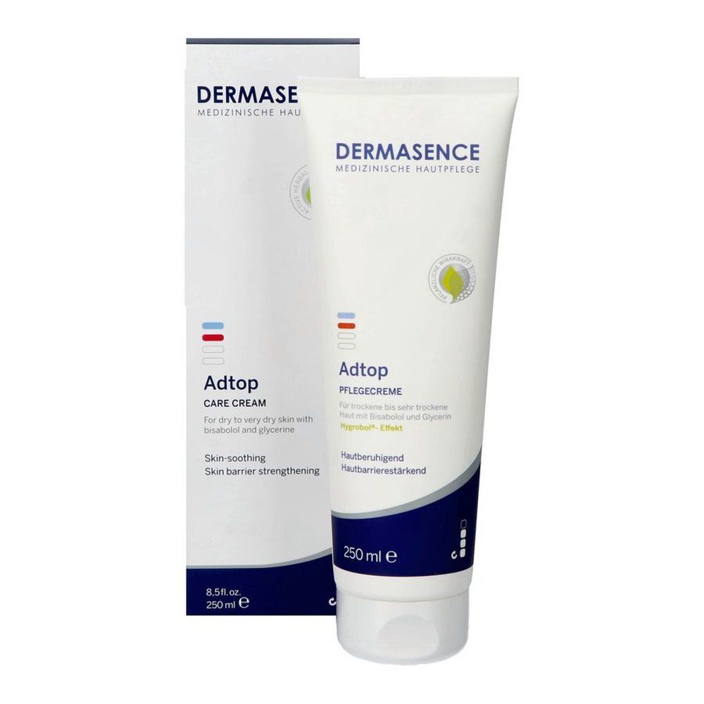 Tube et emballage de crème. Dermasence Adtop Care Cream. 250 ml. Pour peaux sèches à très sèches.