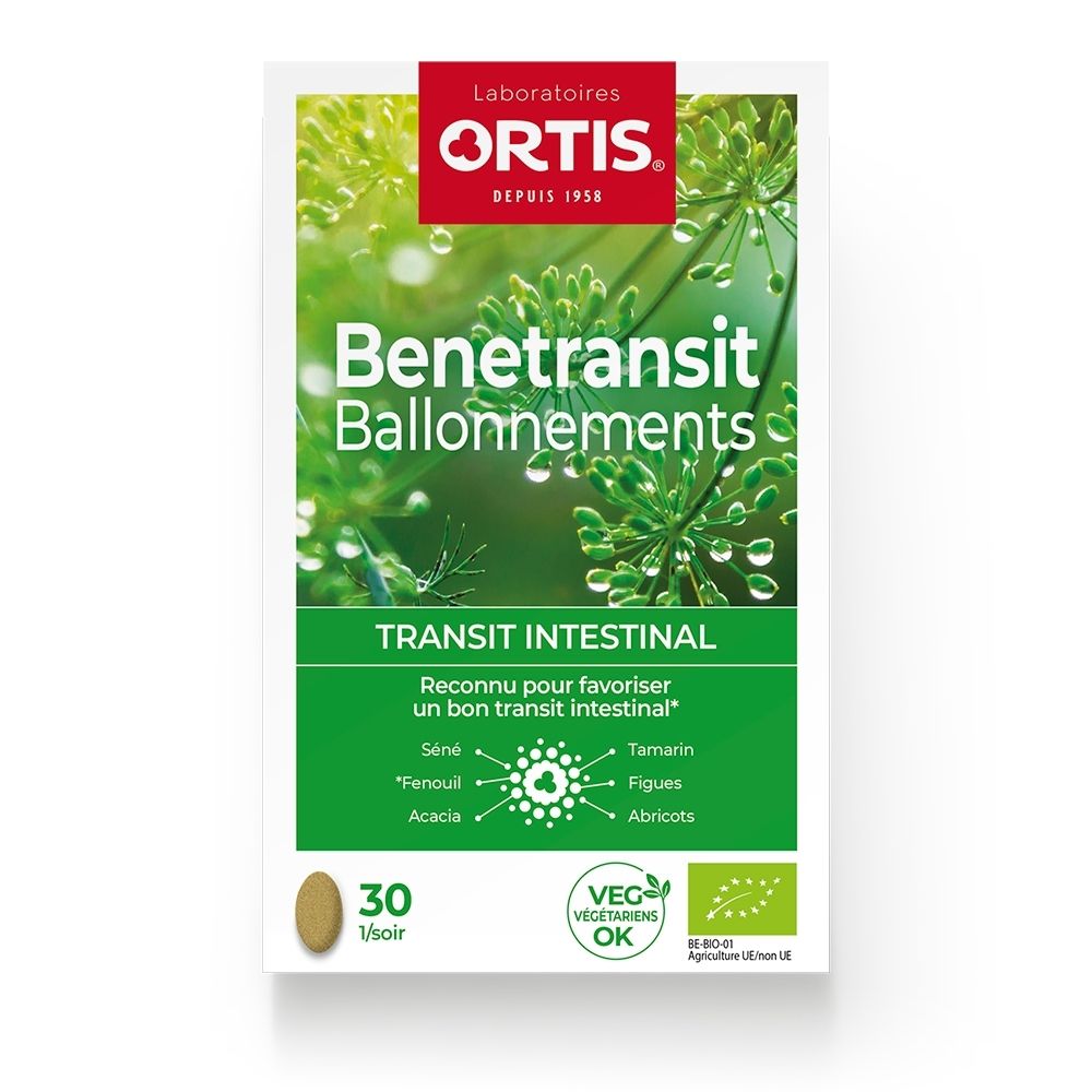 Boîte de Ortis Benetransit Ballonnements avec herbes et gouttes.