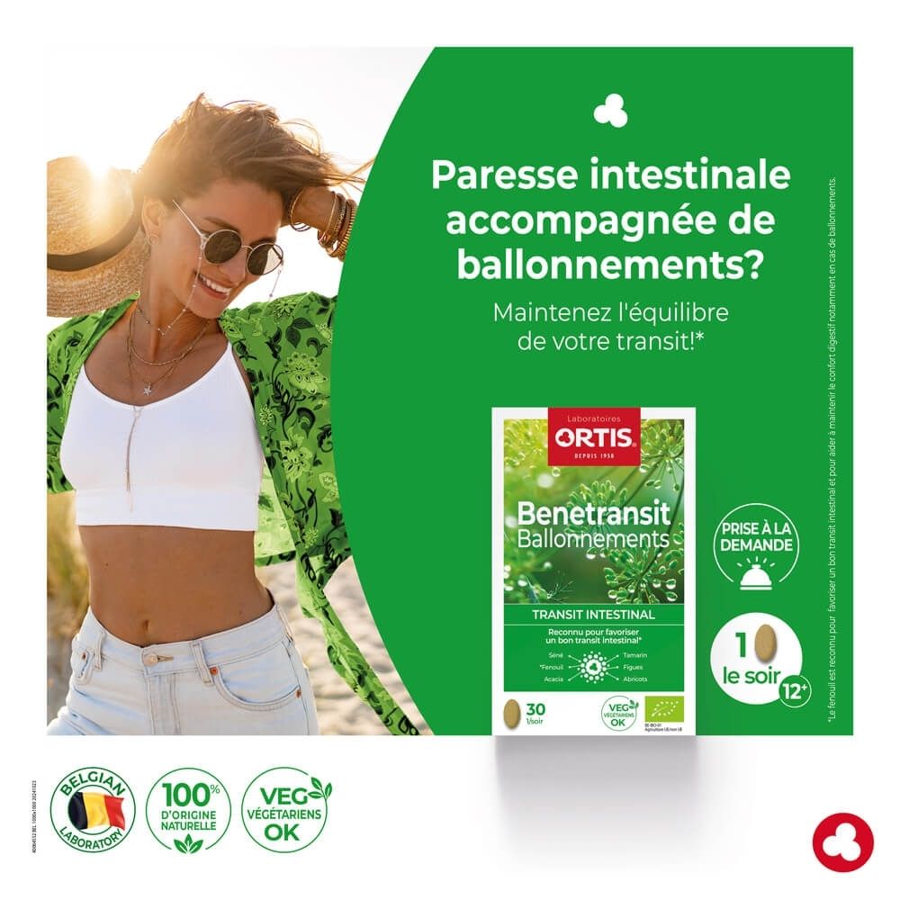 Boîte de Ortis Benetransit Ballonnements avec herbes et gouttes.
