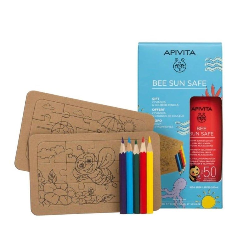 Apivita Bee Sun Safe Hydra Sun Kids Lotion SPF50 & Puzzles & Crayons de Couleur​