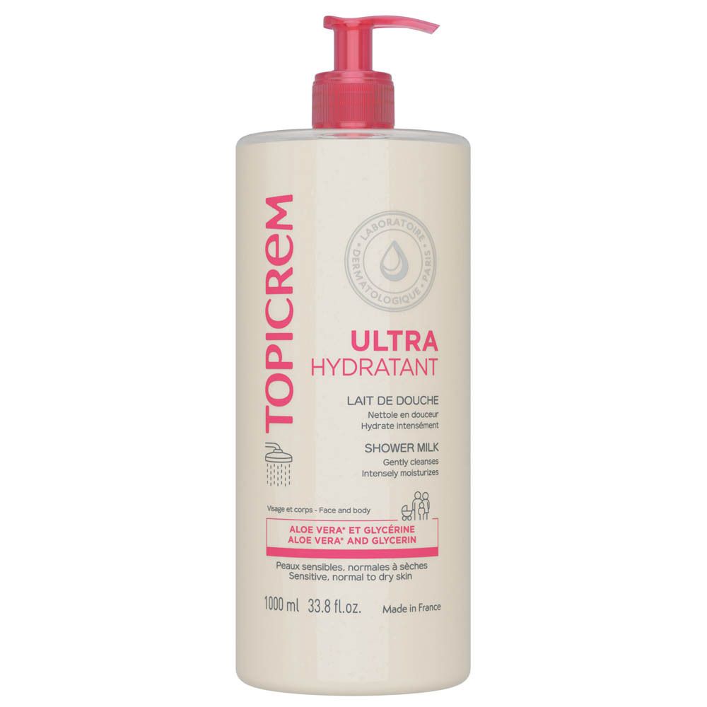 Lait de douche TOPICREM 1000ml avec pompe. Pour peaux sensibles.