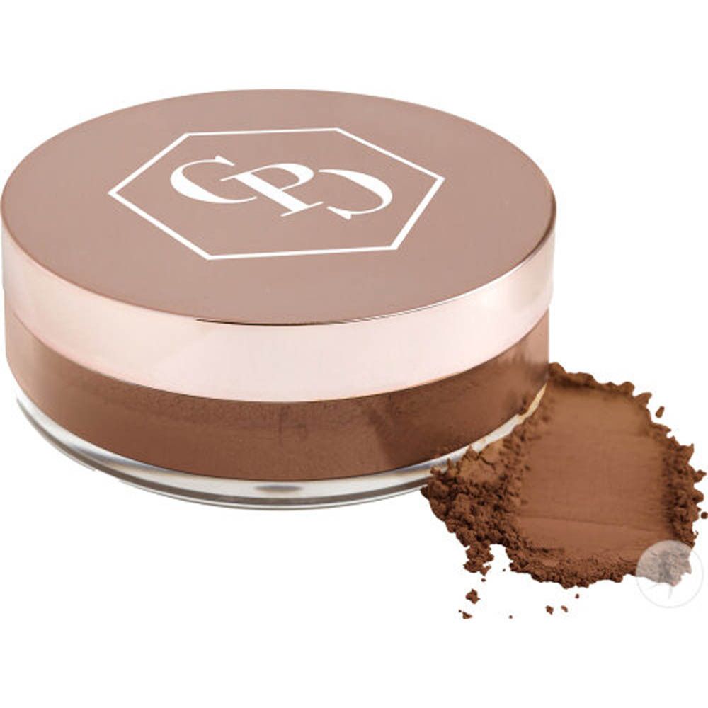 Récipient rond avec poudre brune. Couvercle avec logo et texte : « Cent Pur Cent ».