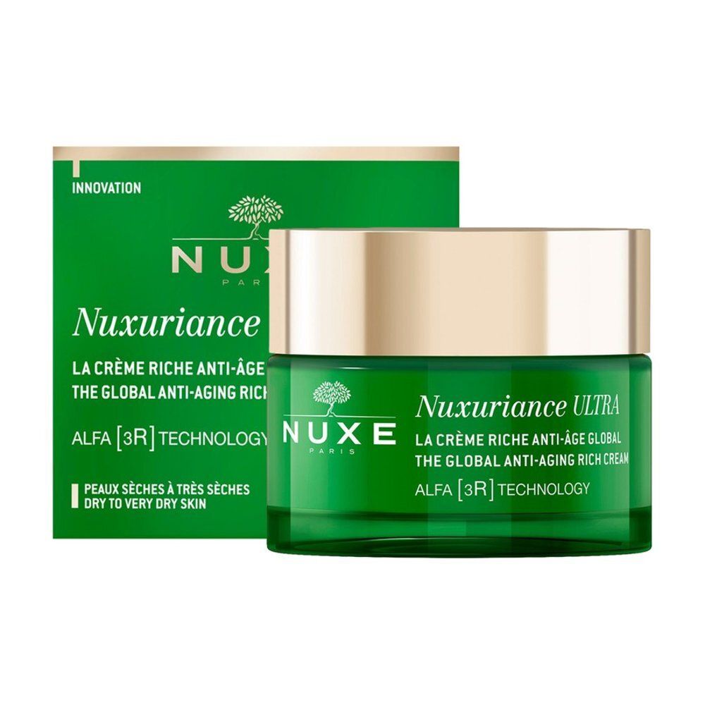Pot NUXE Nuxuriance Ultra, vue de côté avec instructions d'application multilingues.