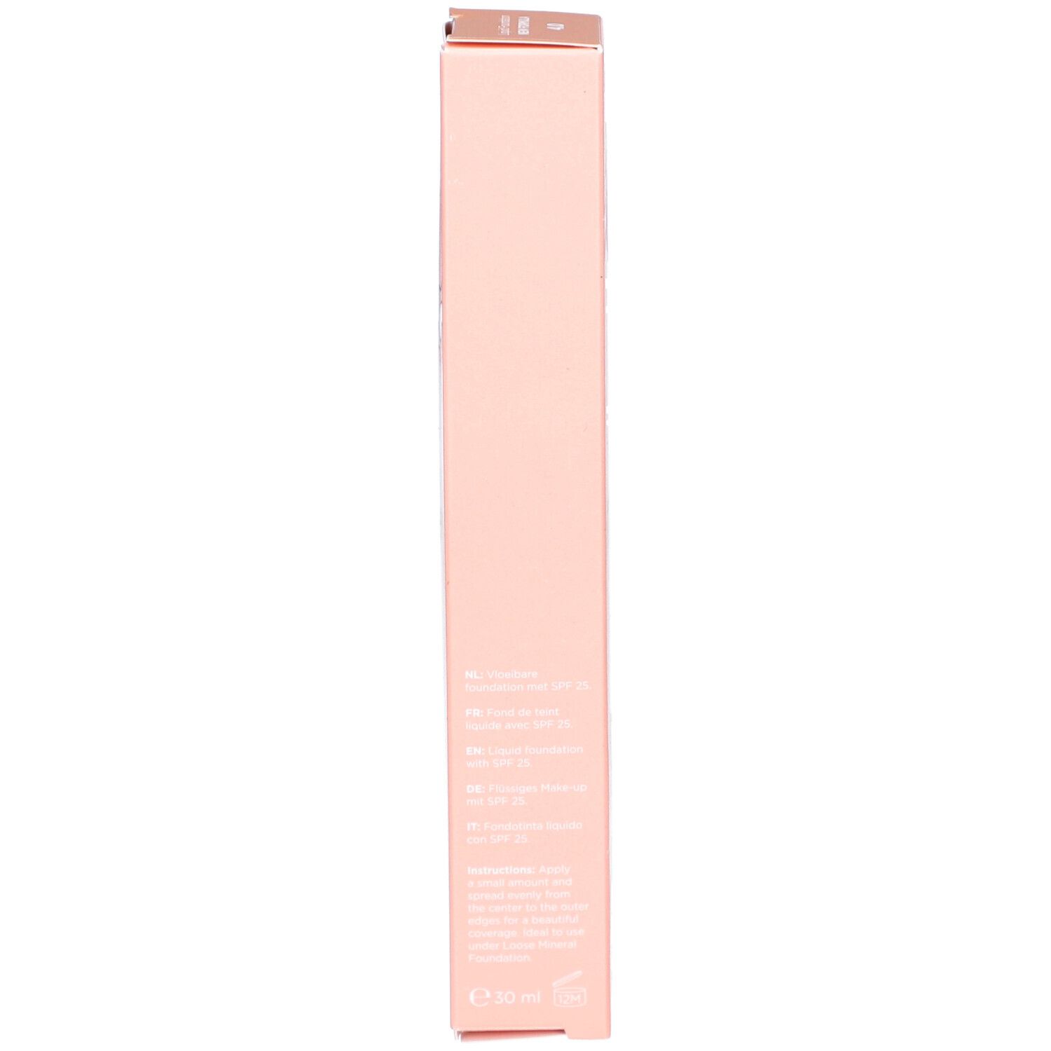 Emballage rose. Texte: ingrédients, SPF 25, E 30 ml.