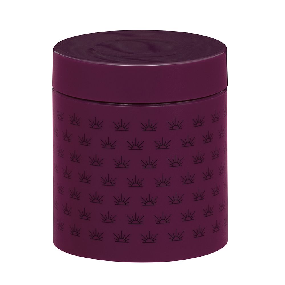 Pot rond bordeaux. Motif soleil. Couvercle.