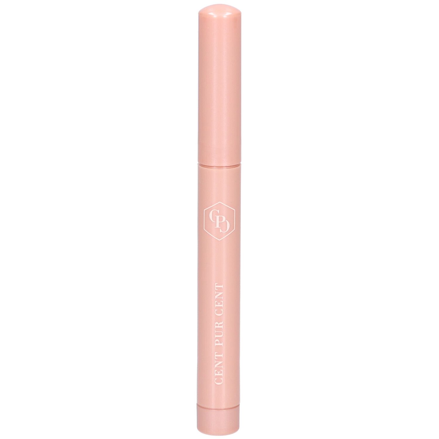 Bâton cosmétique rose avec inscription CENT PUR CENT. Forme cylindrique avec extrémités arrondies. Logo sur le bâton.