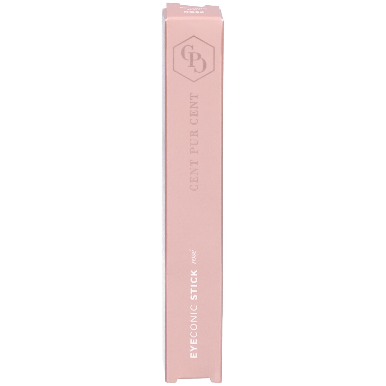 Emballage rose avec inscription EYEONIC STICK et CENT PUR CENT. Logo sur l'emballage.