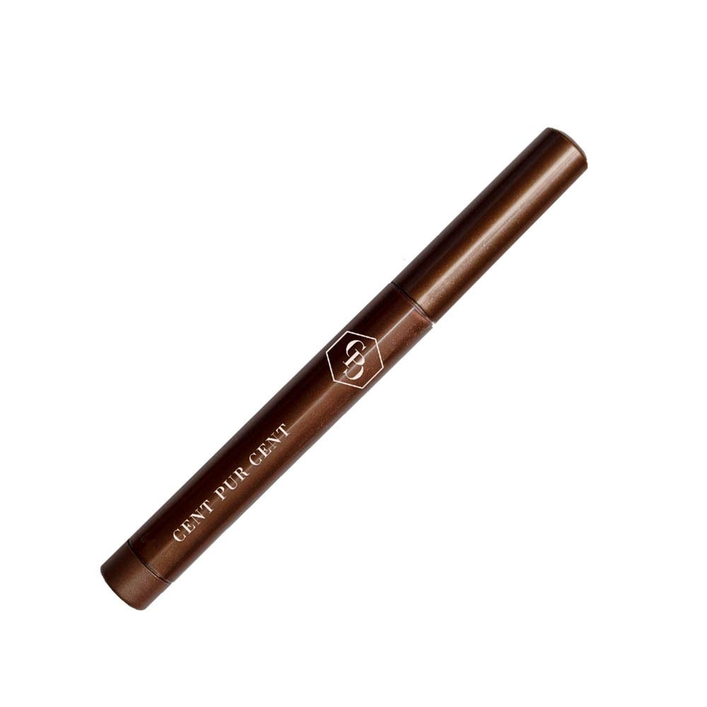 Un crayon fard à paupières bronze avec logo et texte argentés.