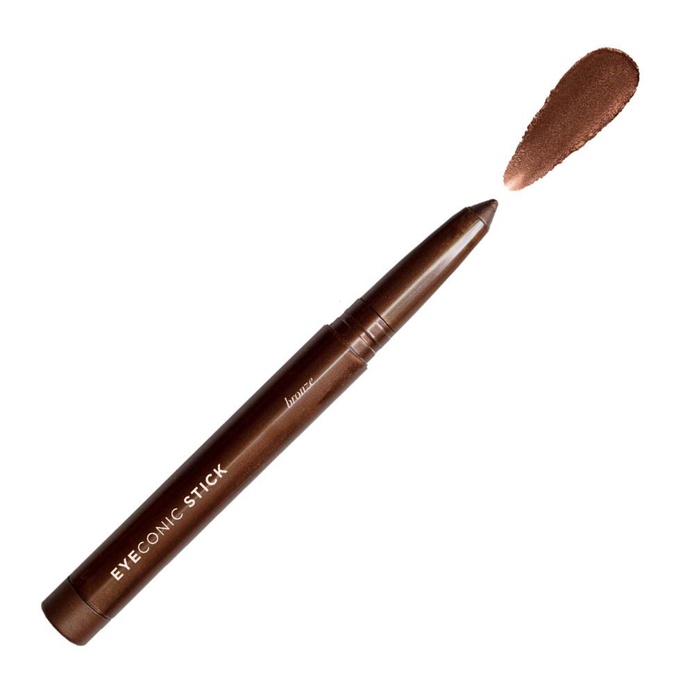 Un crayon fard à paupières bronze avec logo et texte argentés.