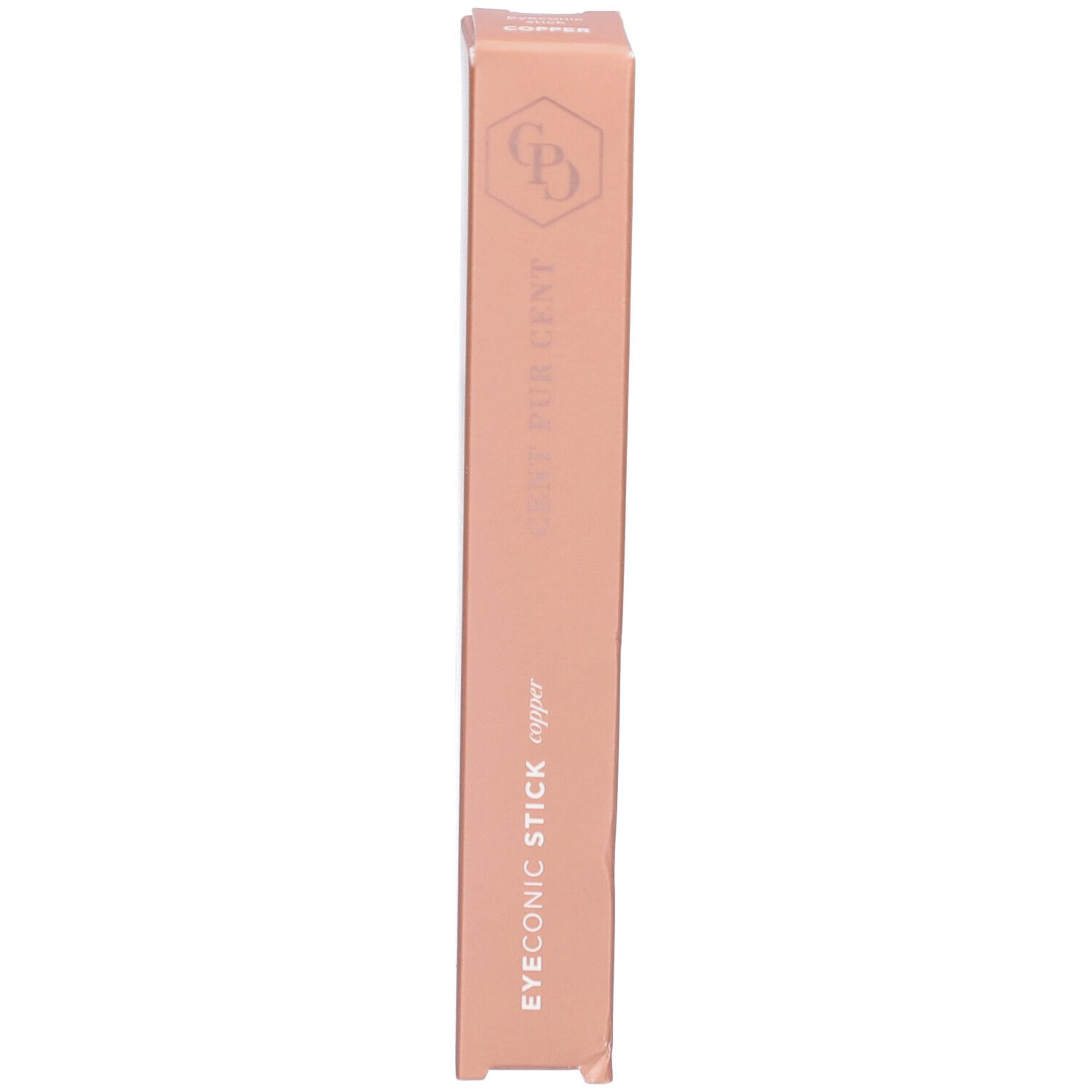 Emballage. Inscription: EYEONIC STICK copper, CENT PUR GENT et logo.