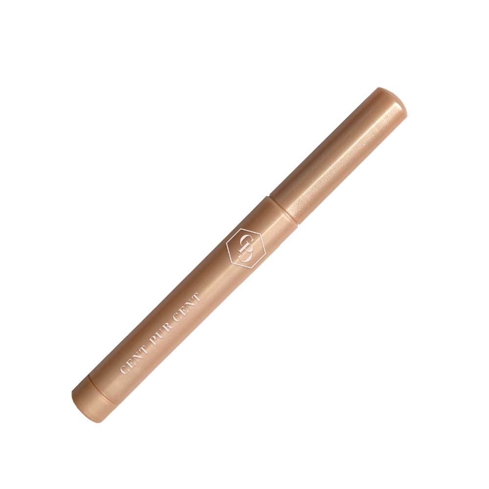 Un bâtonnet rose pâle avec logo et texte argentés.