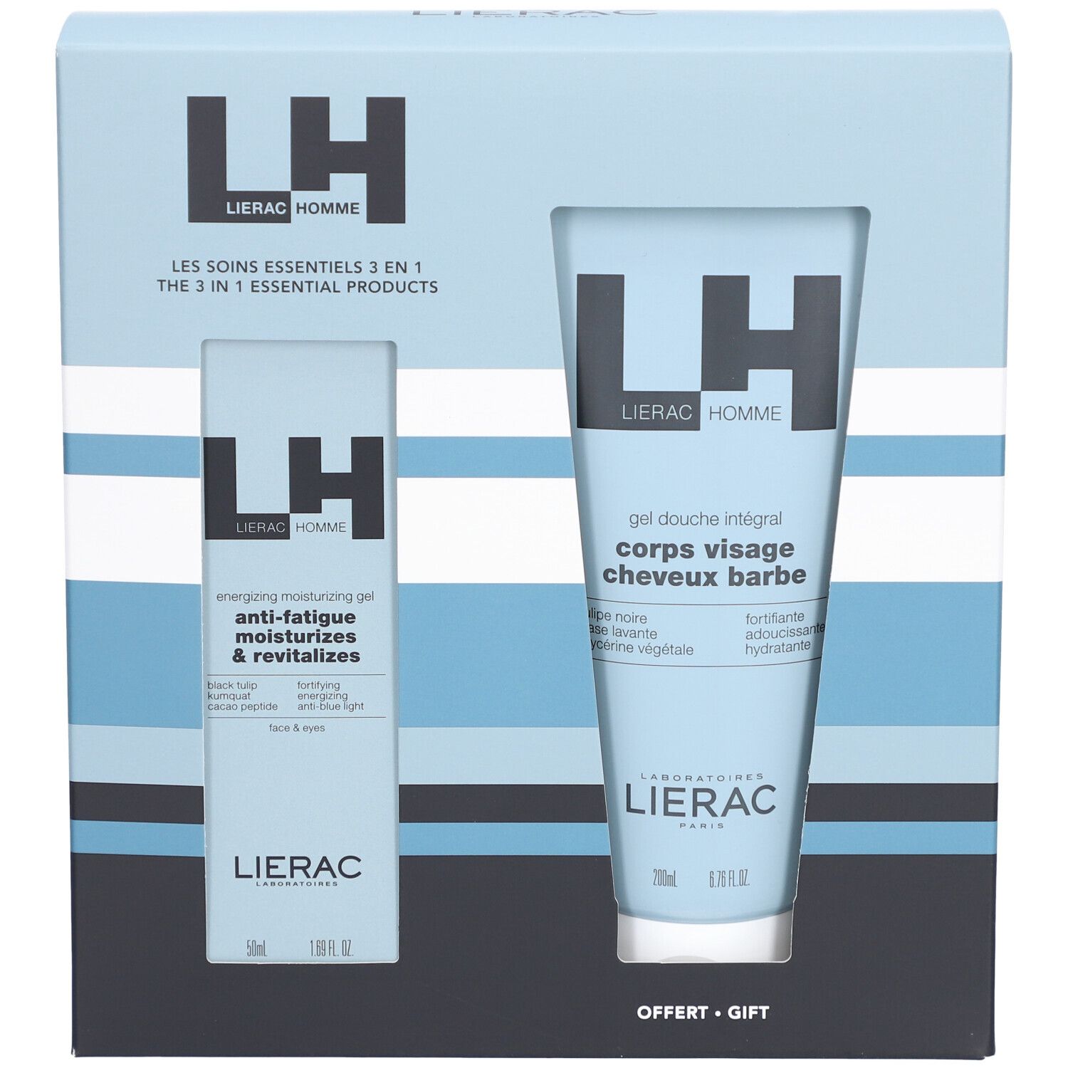 LIERAC Coffret Homme Gel Hydratant Energisant + Gel Douche Intégral