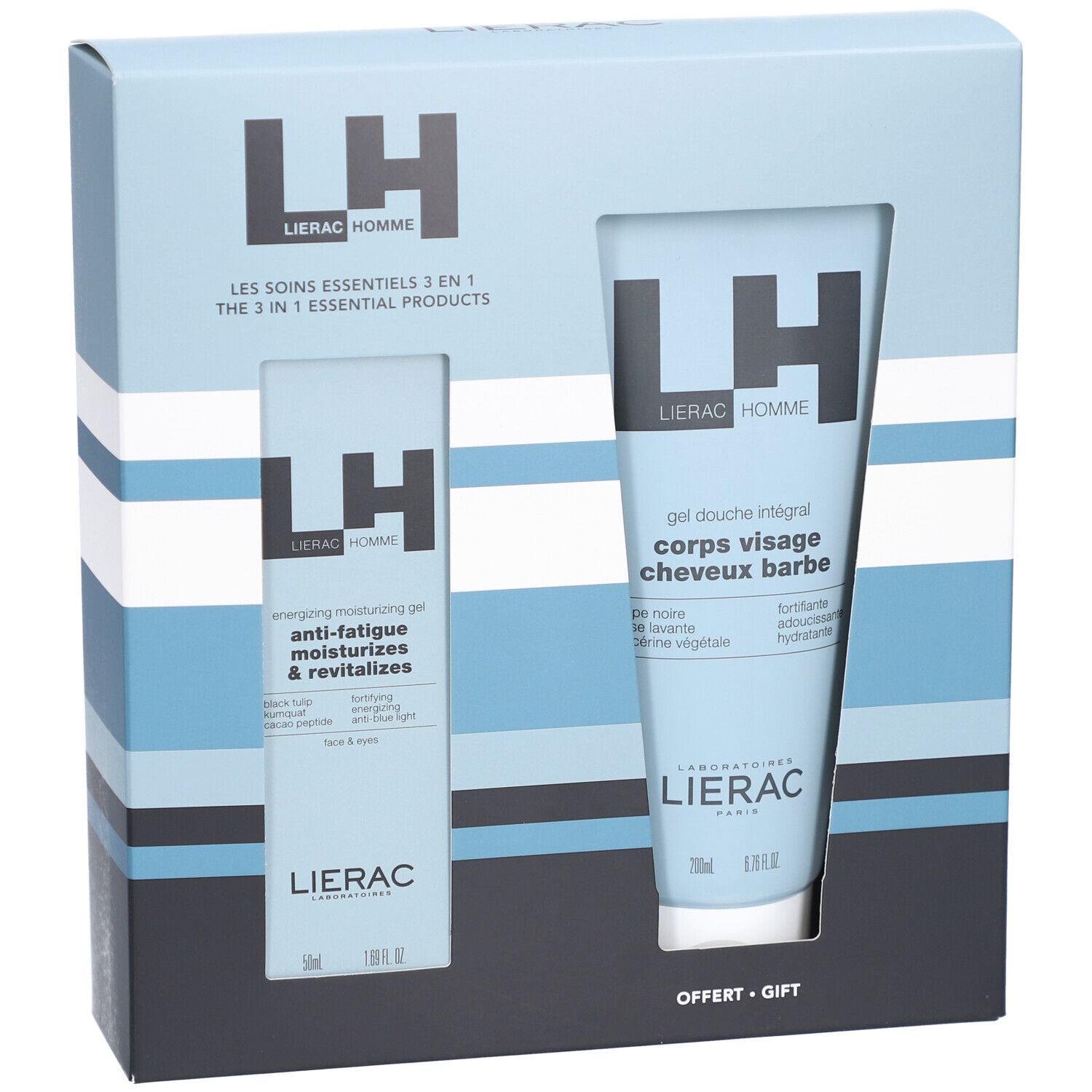 LIERAC Coffret Homme Gel Hydratant Energisant + Gel Douche Intégral
