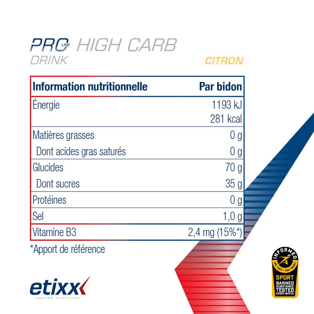 Etixx Pro Line High Carb Boisson Citron