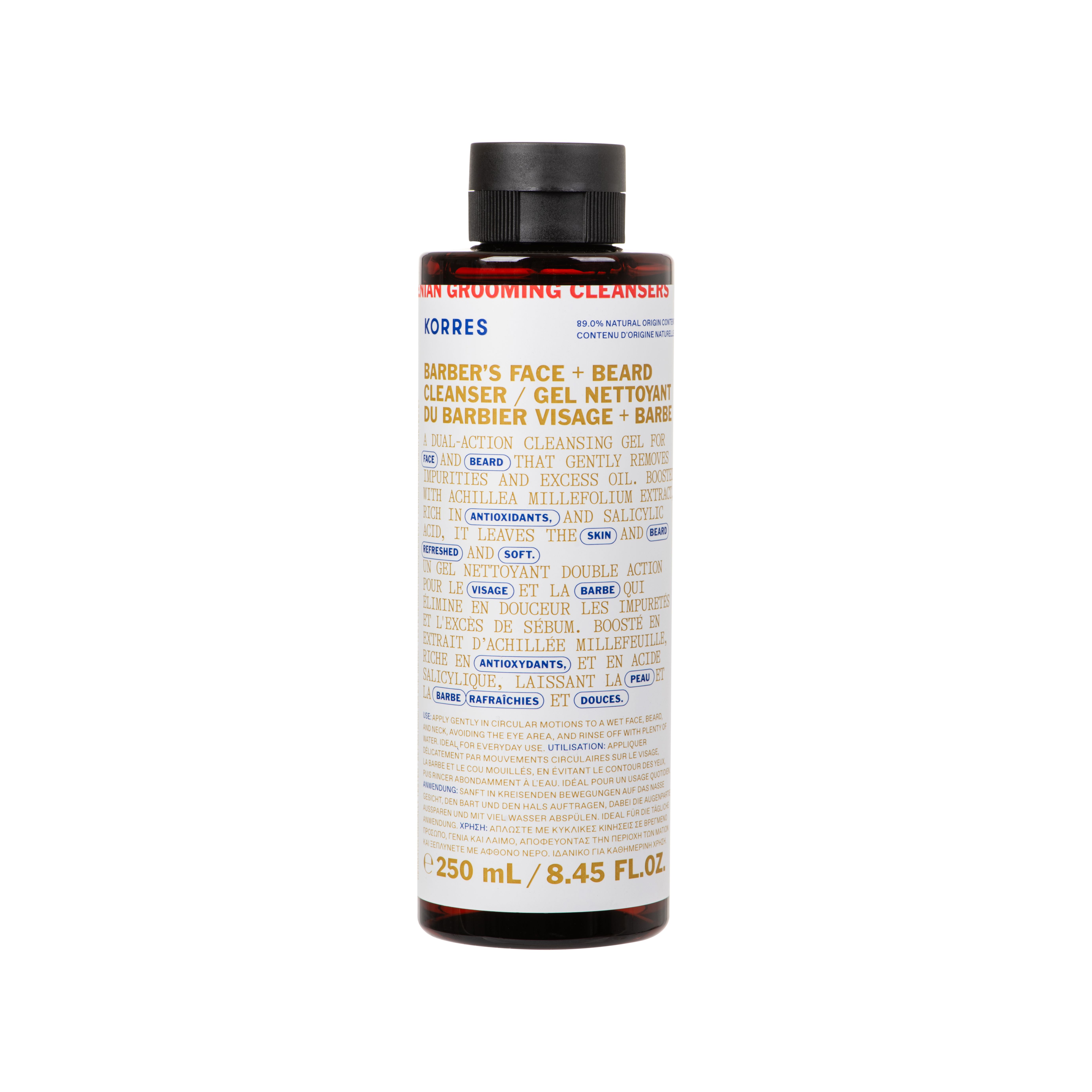 Korres Gel Nettoyant du Barbier Visage + Barbe Achillée millefeuille