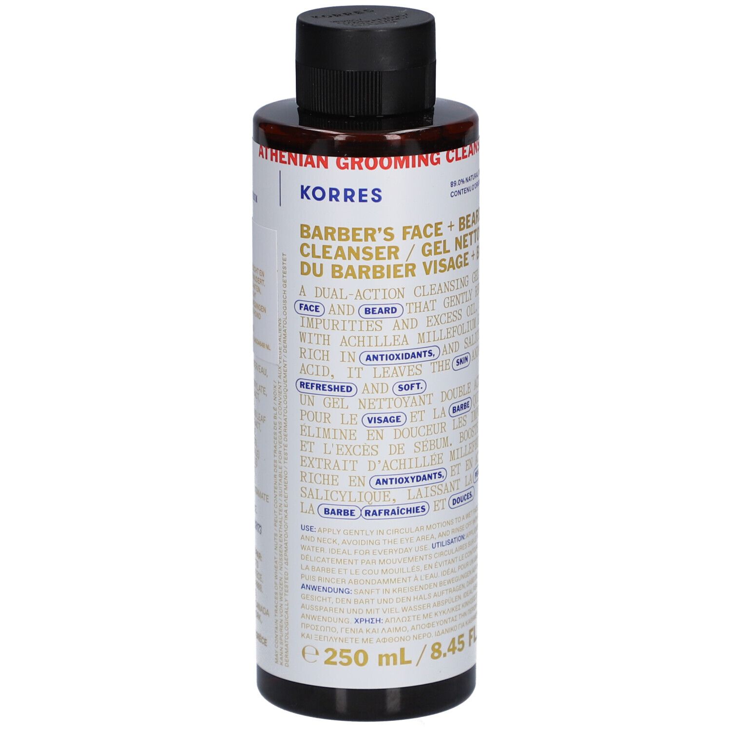 Korres Gel Nettoyant du Barbier Visage + Barbe Achillée millefeuille