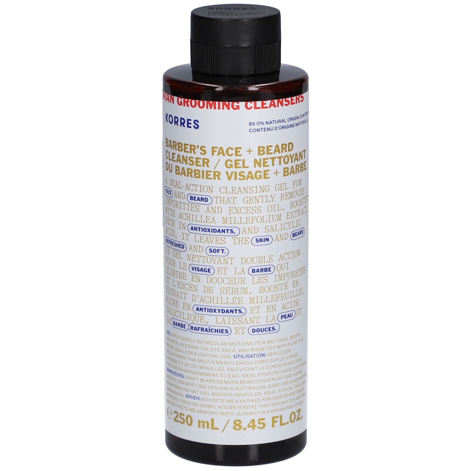 Korres Gel Nettoyant du Barbier Visage + Barbe Achillée millefeuille