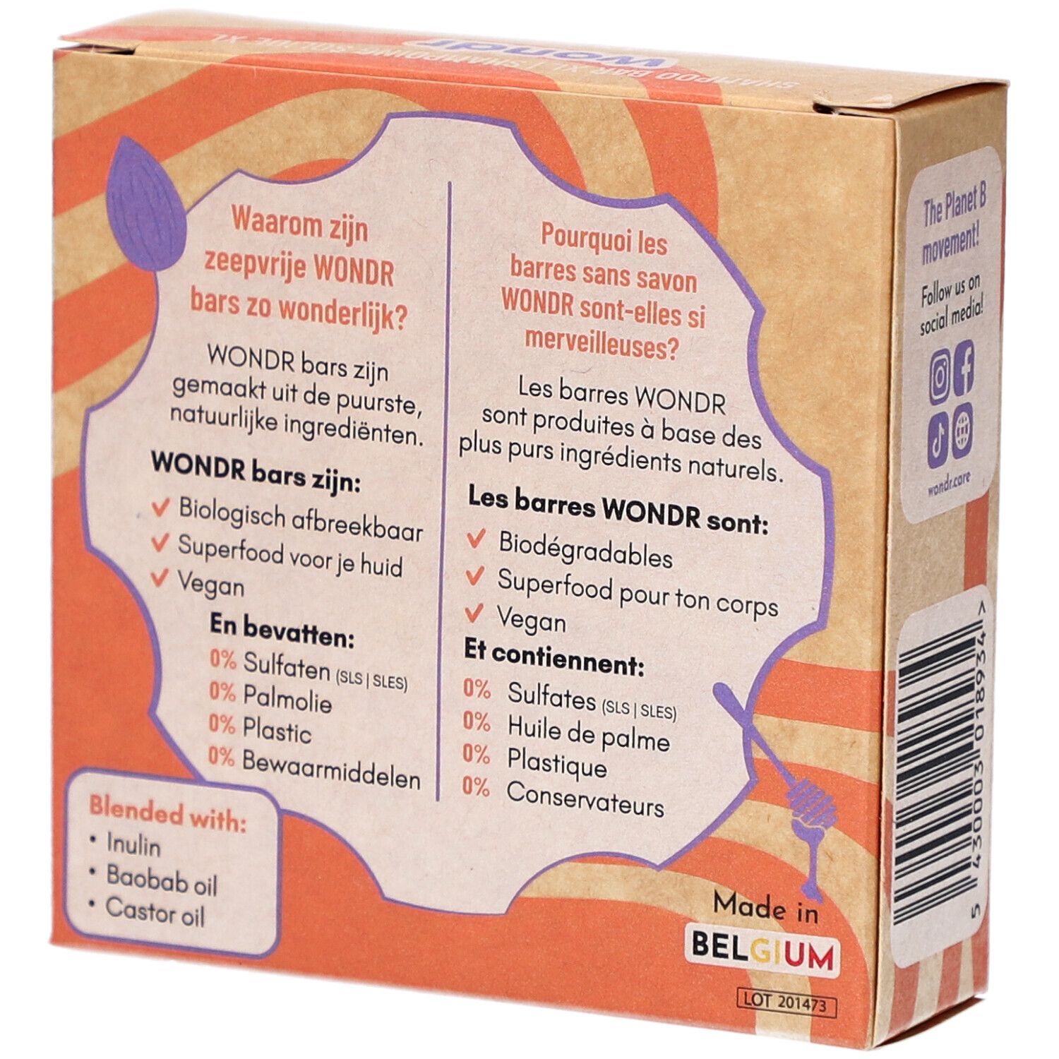 Dos de l'emballage en carton avec informations sur les ingrédients et les avantages du produit.