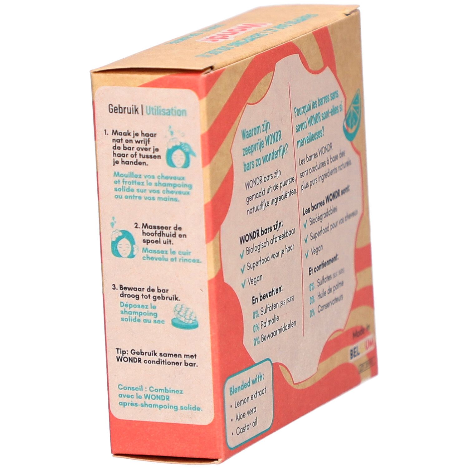 Emballage en carton avec instructions en allemand et français. Contient des illustrations d'utilisation.