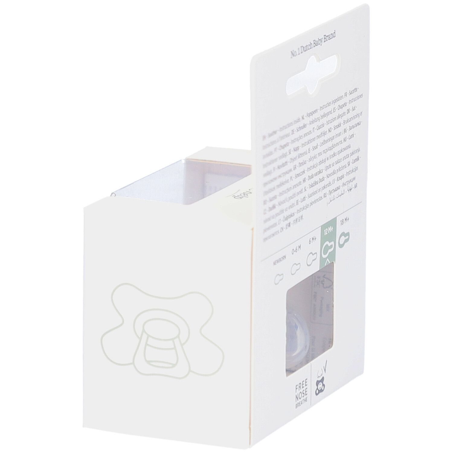 Emballage avec sucette. Dos avec texte. Visible : 12M+.