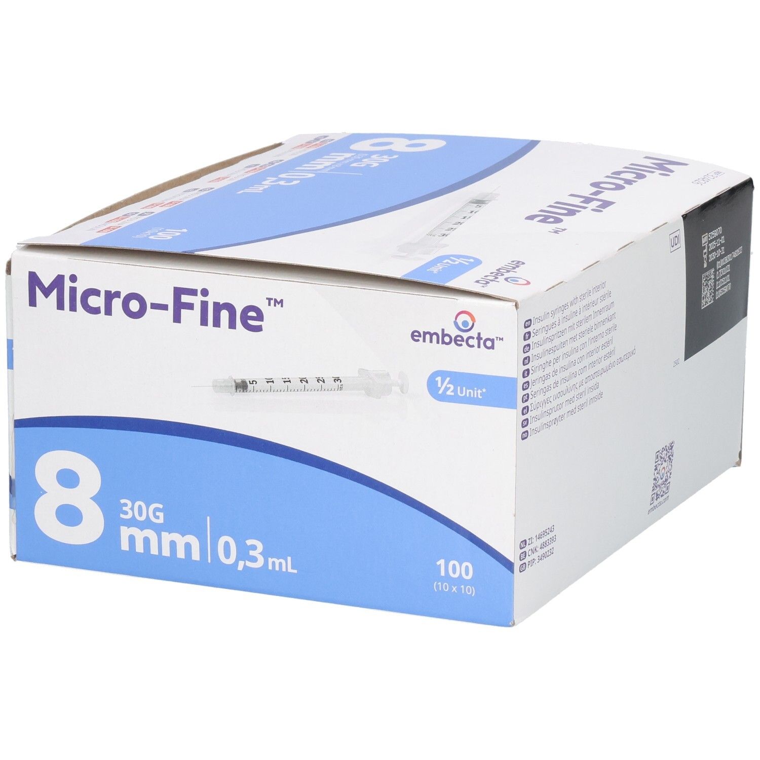 Boîte de 100 seringues Micro-Fine, 8mm, 30G, 0,3ml.