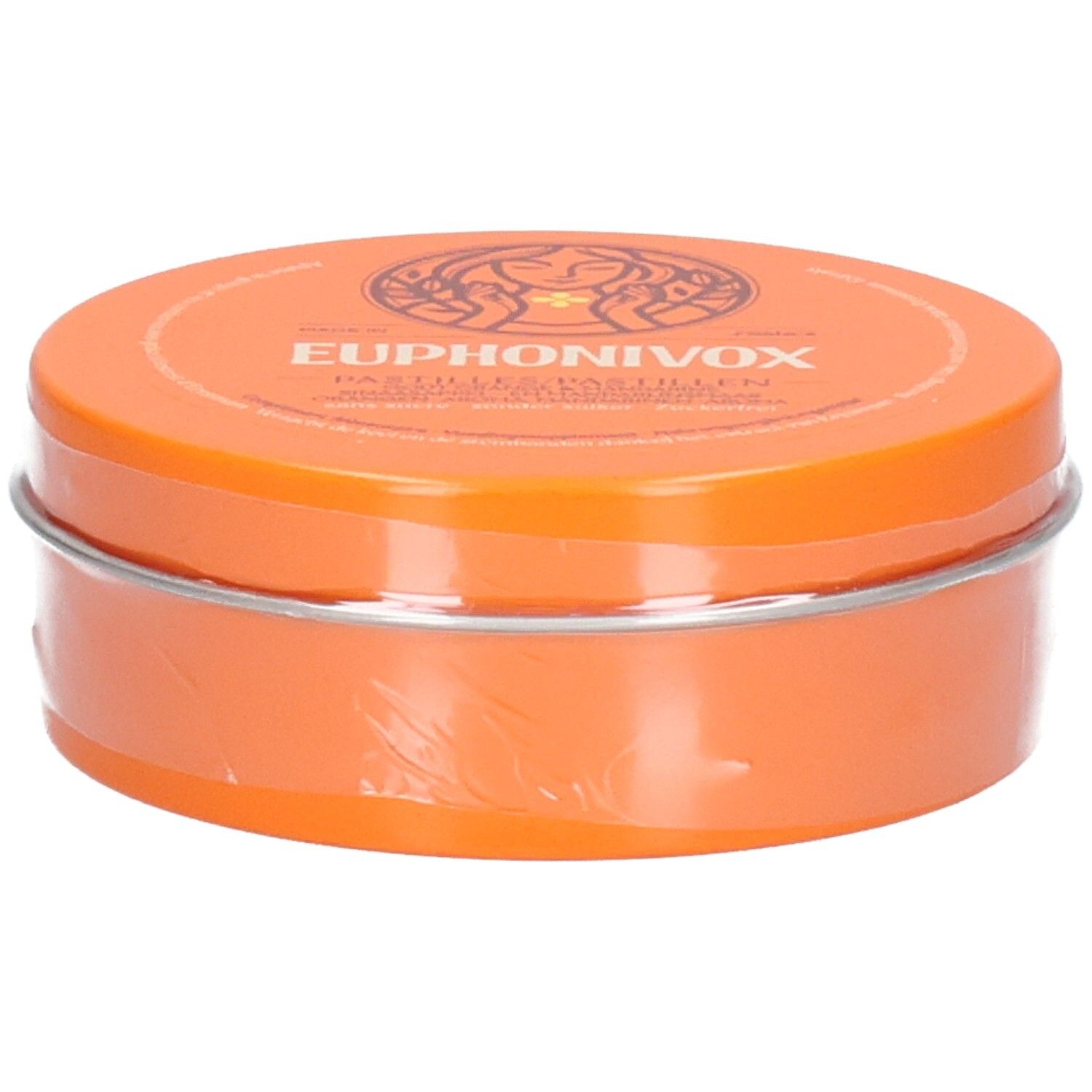 Boîte orange de pastilles Euphonivox, avec sceau d'inviolabilité visible.