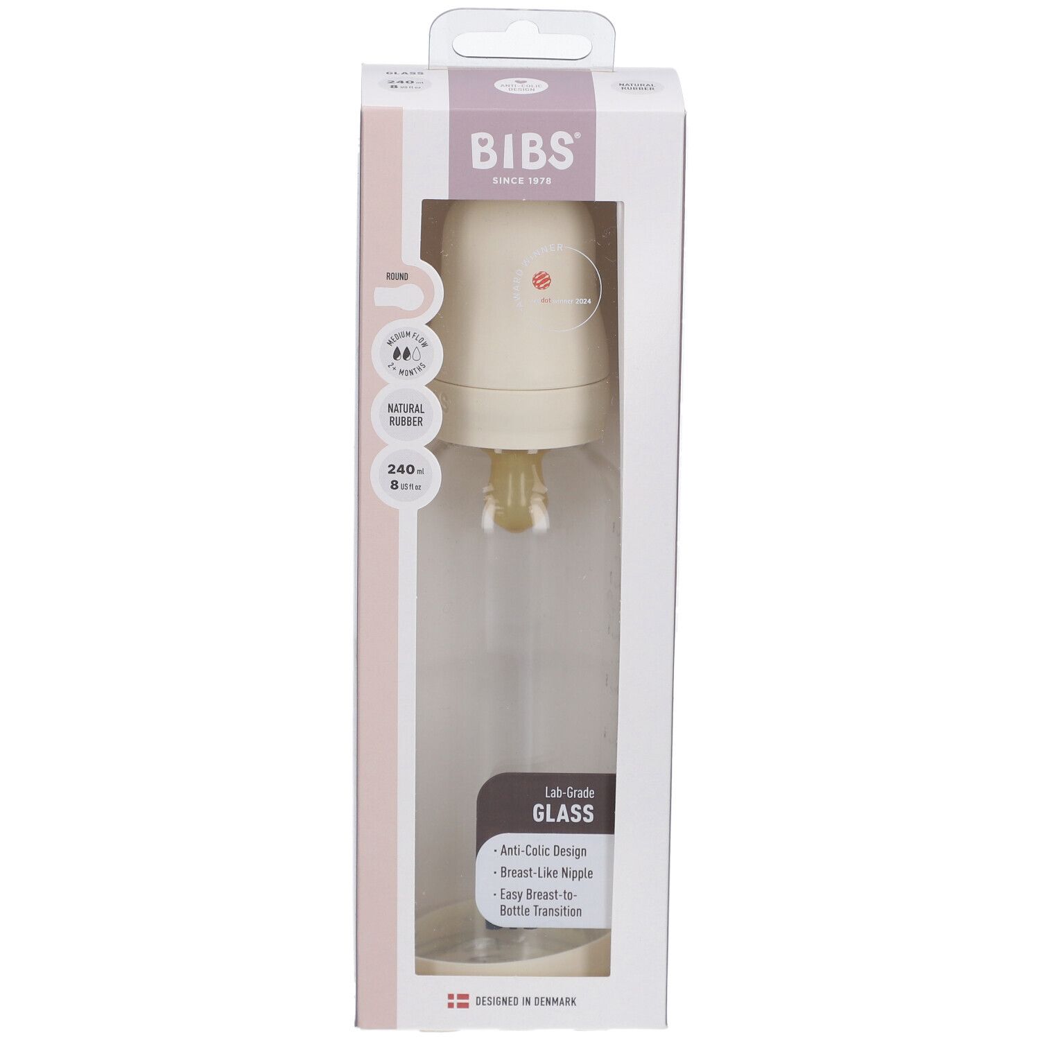 BIBS Biberon en Verre 240 ml Set Complet Ivory 2+ Mois