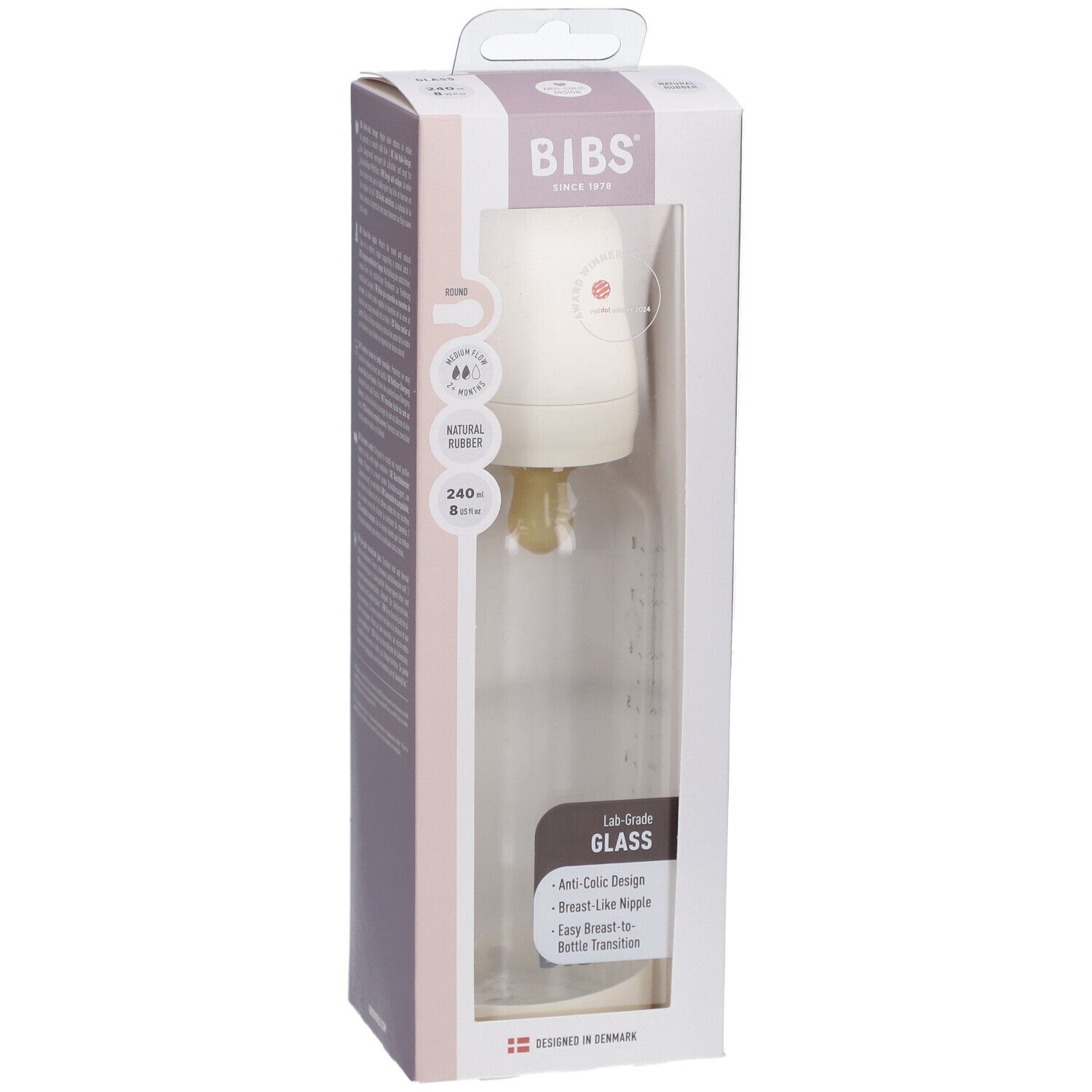 BIBS Biberon en Verre 240 ml Set Complet Ivory 2+ Mois