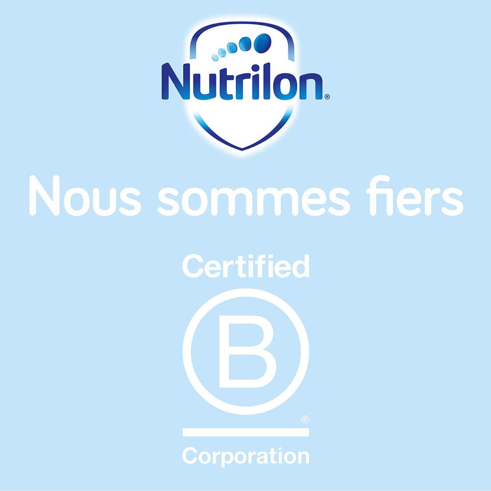 Brique de lait Nutrilon, emballage bleu. Contient fer, vitamine D, GOS/FOS, fibres. Pour enfants de 2 ans et plus. 1 litre.