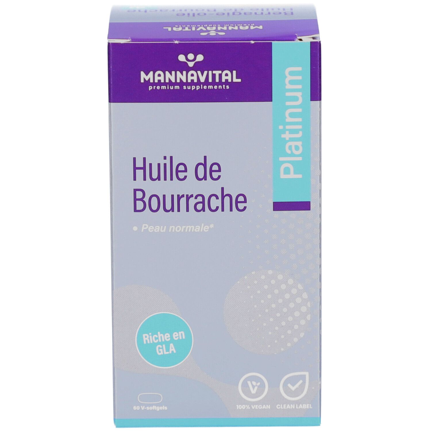 Emballage du produit. Boîte avec nom du produit et logo. Contient 60 gélules.