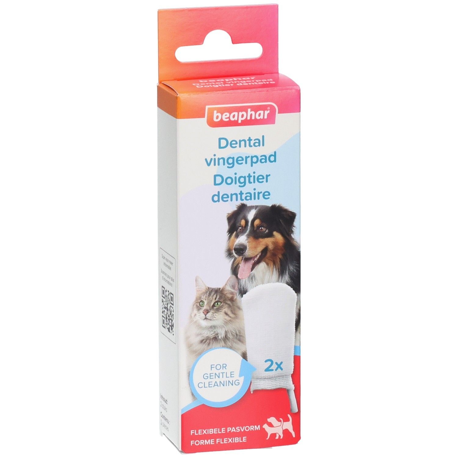 Boîte Beaphar Dental Vingerpad. Image chien et chat. Contient 2 doigts de nettoyage.