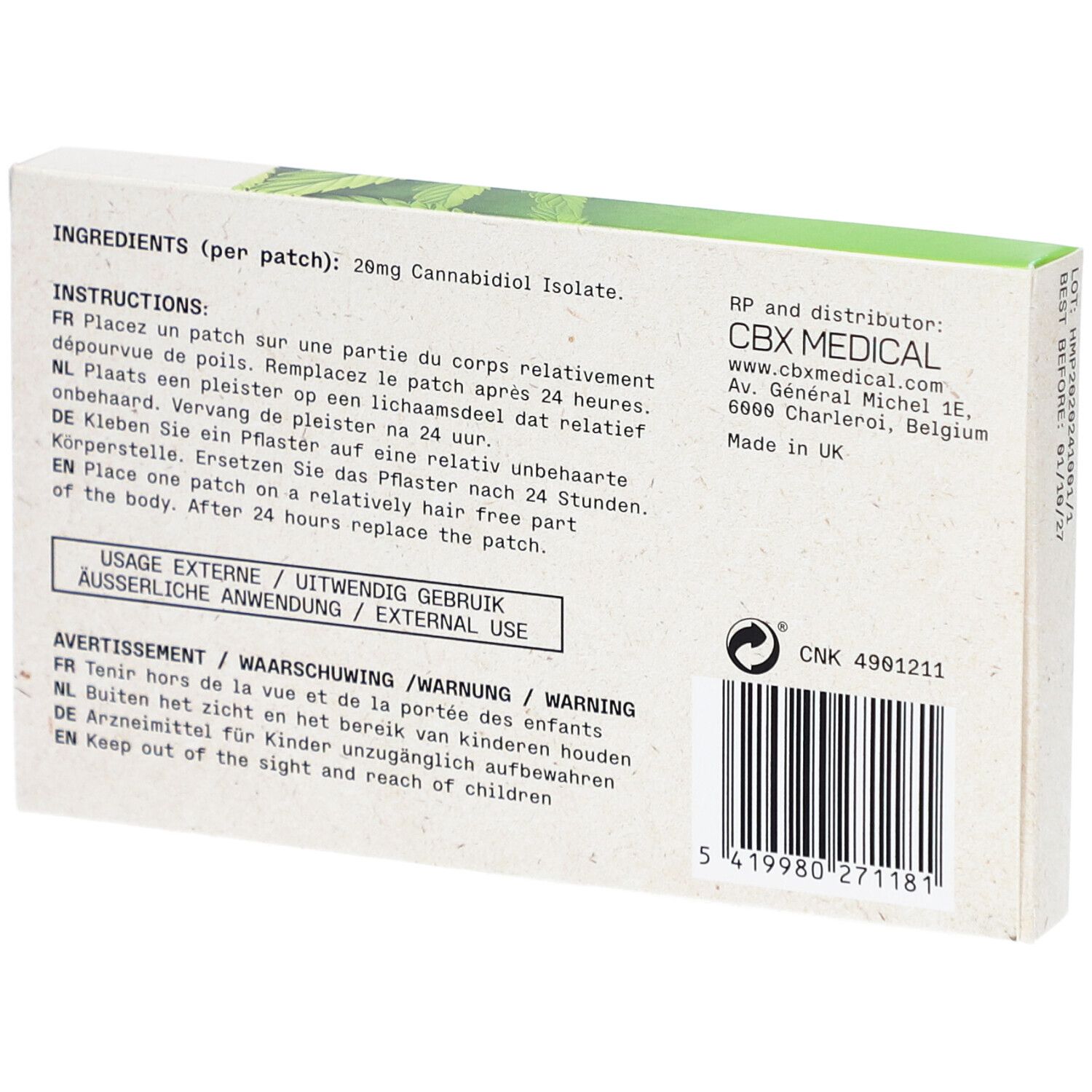 CBX Medical CanRelax Patch