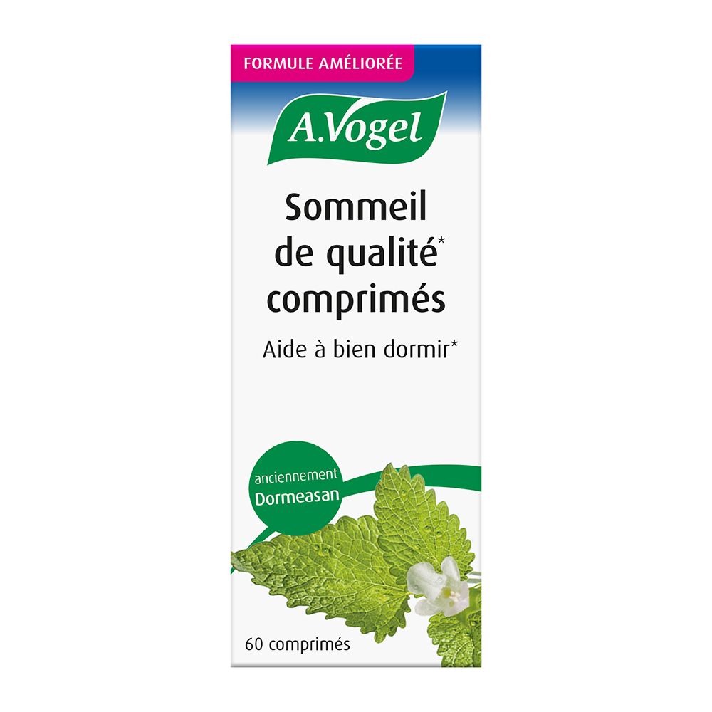 Boîte. A. Vogel Sommeil de qualité comprimés, 60 comprimés. Décor menthe.